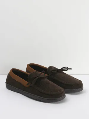 Men's Wool Slip-On Moccasin Slippers,Brown
