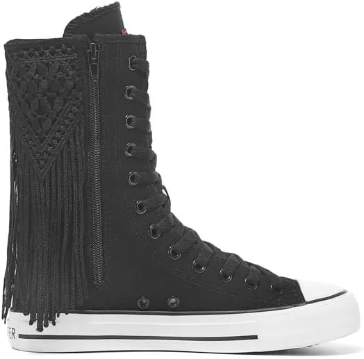 Mid-Tube Front lace-up Side Zipper Tassel Women's Boots Canvas Shoes Trendy Women's Shoes