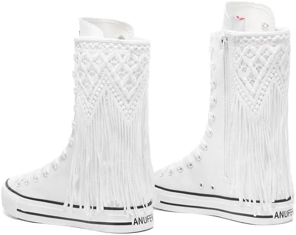 Mid-Tube Front lace-up Side Zipper Tassel Women's Boots Canvas Shoes Trendy Women's Shoes