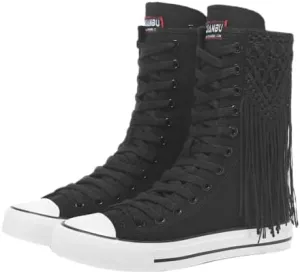 Mid-Tube Front lace-up Side Zipper Tassel Women's Boots Canvas Shoes Trendy Women's Shoes