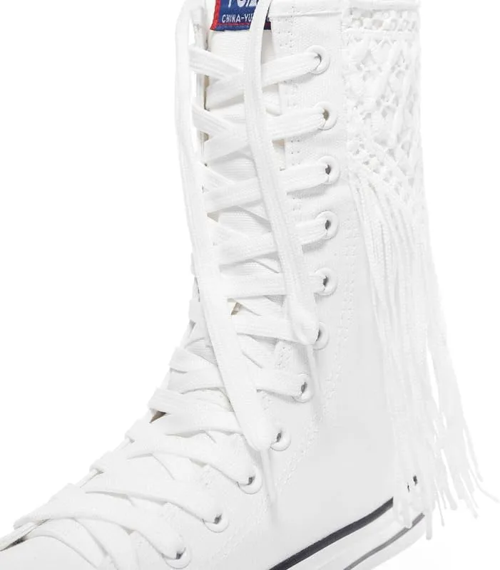 Mid-Tube Front lace-up Side Zipper Tassel Women's Boots Canvas Shoes Trendy Women's Shoes