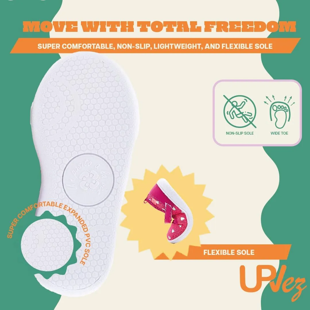 Muffing Girls' Mary Jane Shoes - Anti-Slip PVC Sole, Soft Comfort Insole, Easy Adjustable Strap