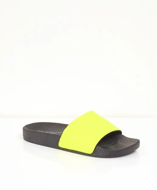 NEON YELLOW SLIP ON POOL SLIDERS