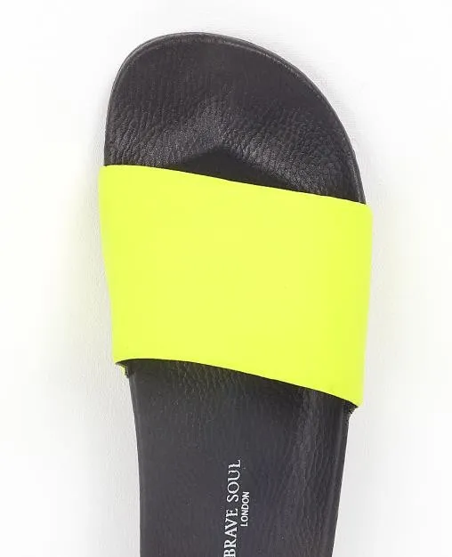 NEON YELLOW SLIP ON POOL SLIDERS