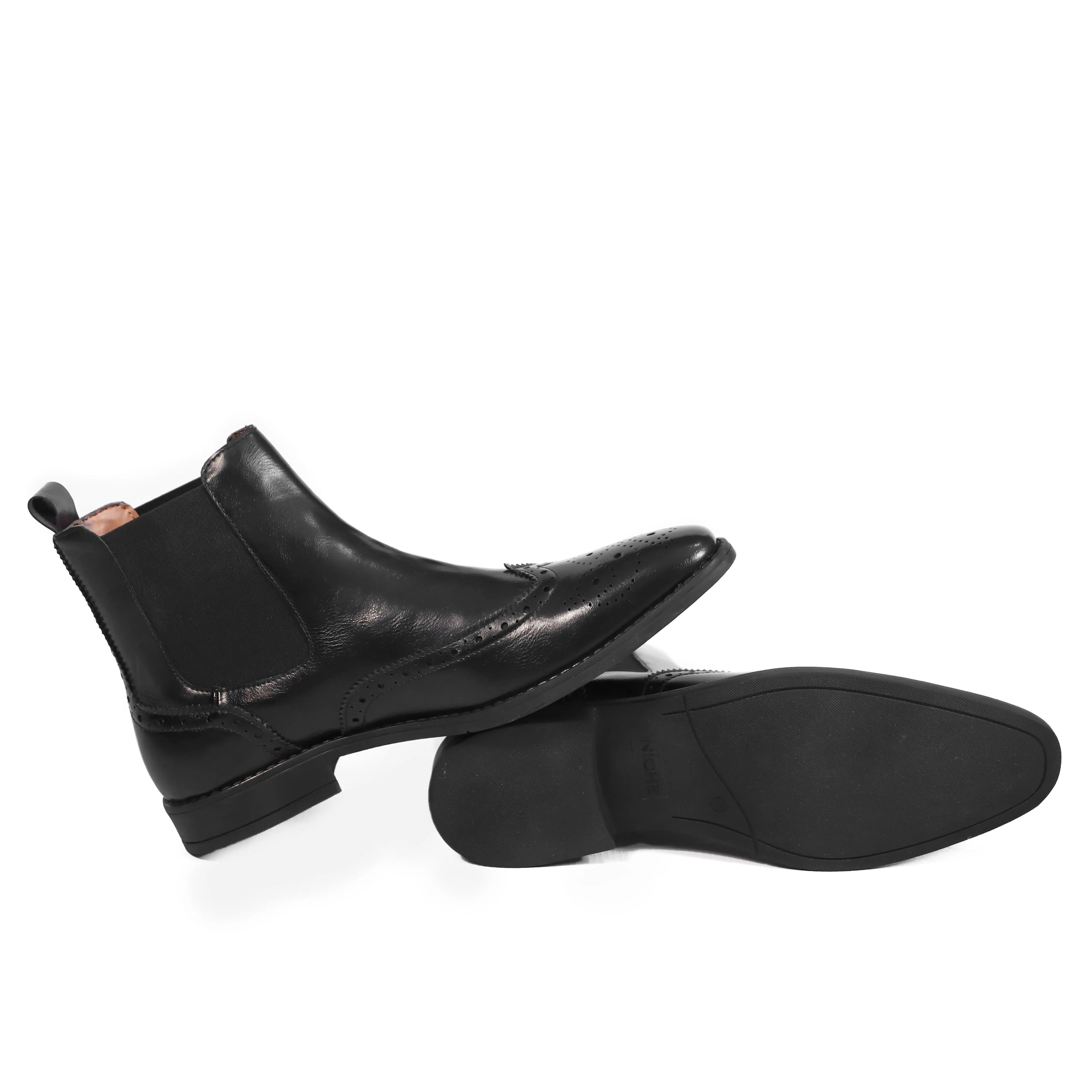 NICHE Black Brogue Designer Chelsea Boot