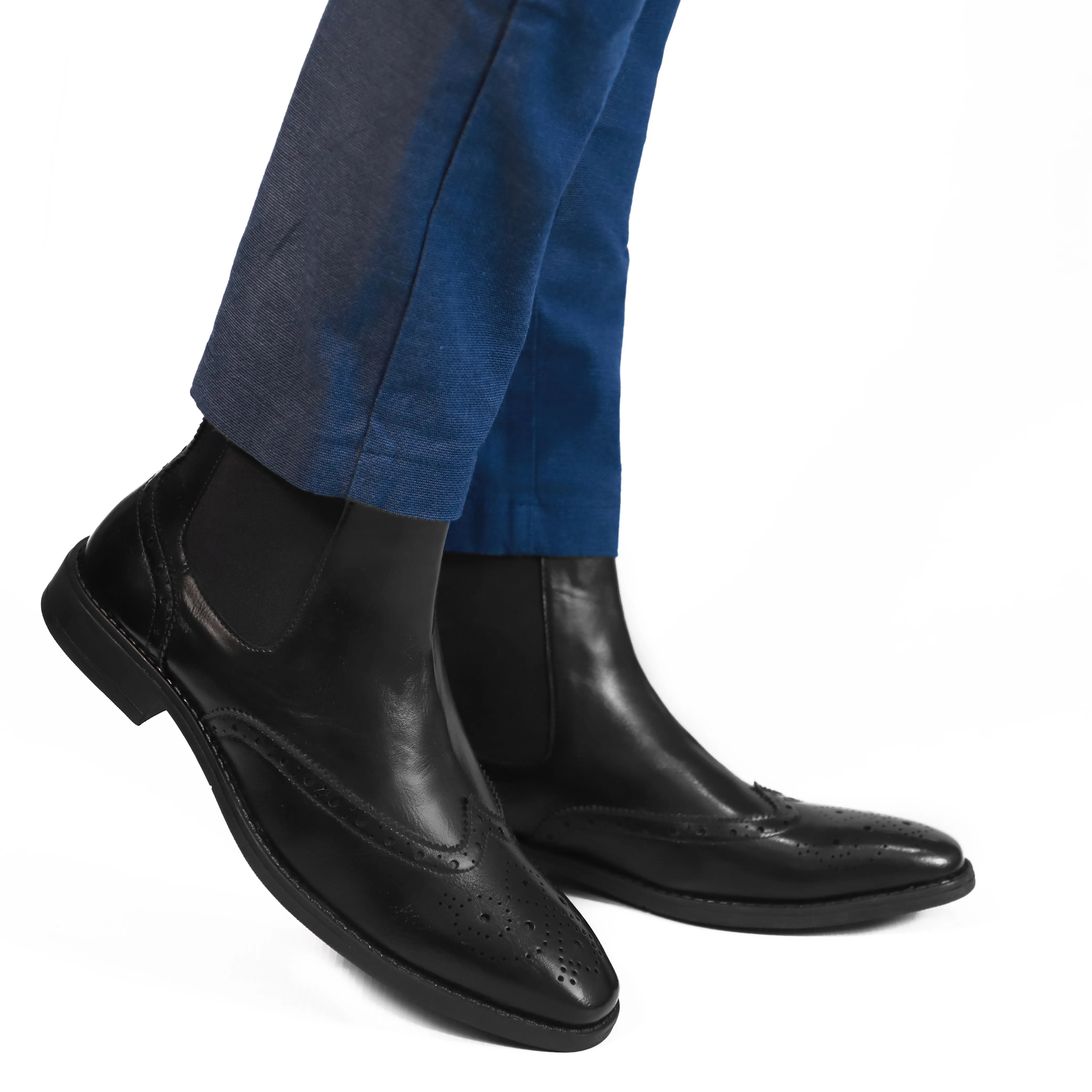 NICHE Black Brogue Designer Chelsea Boot