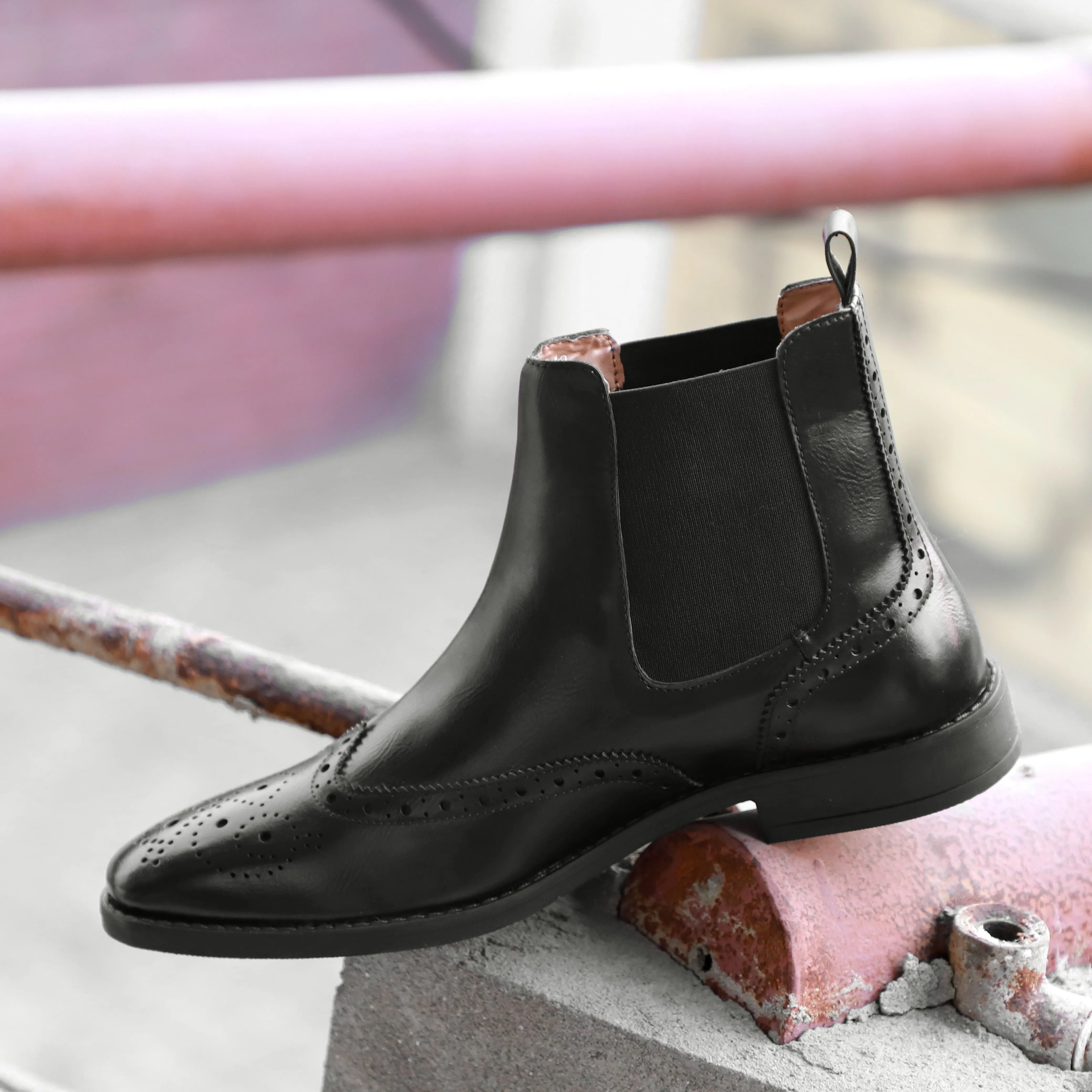 NICHE Black Brogue Designer Chelsea Boot