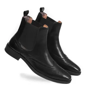NICHE Black Brogue Designer Chelsea Boot