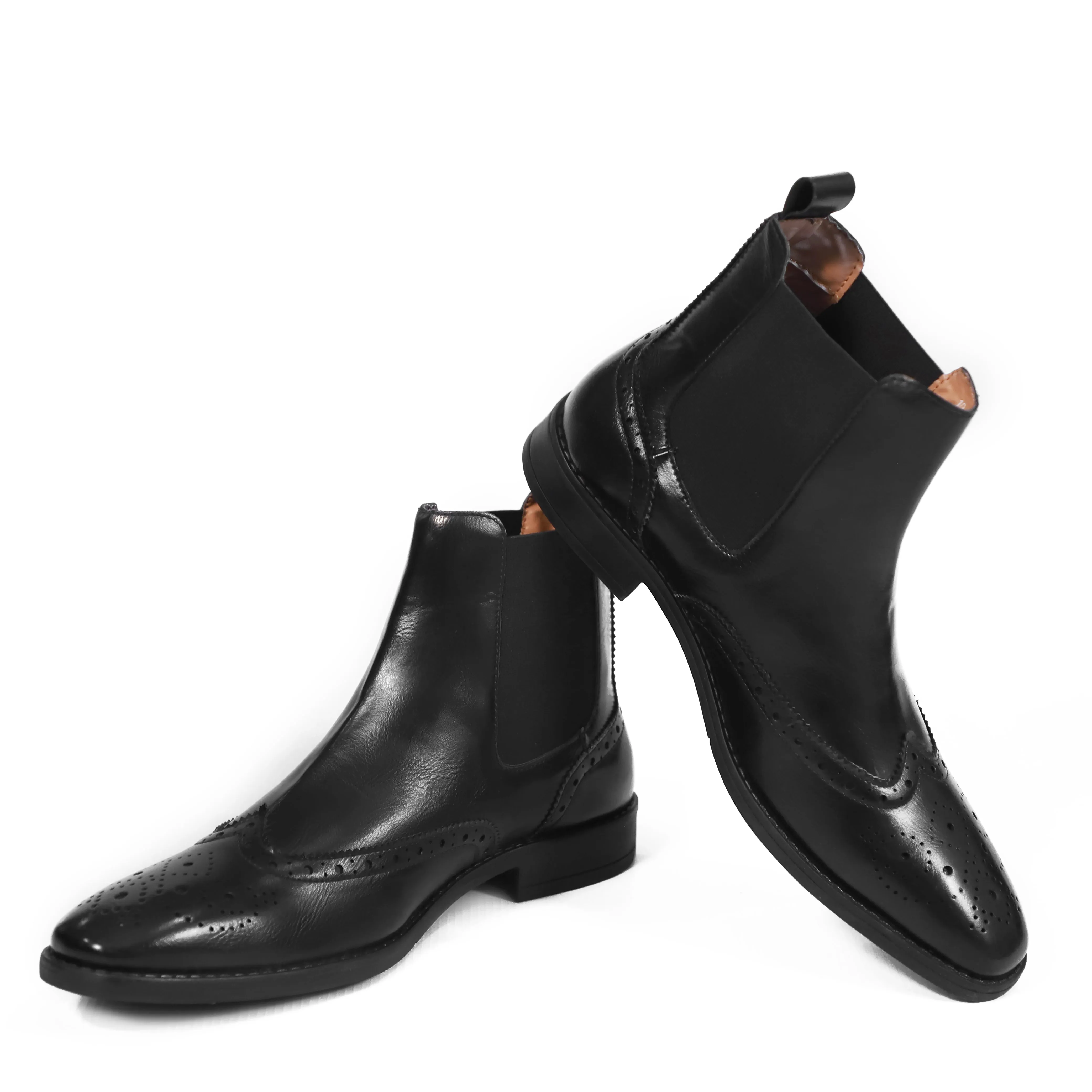 NICHE Black Brogue Designer Chelsea Boot