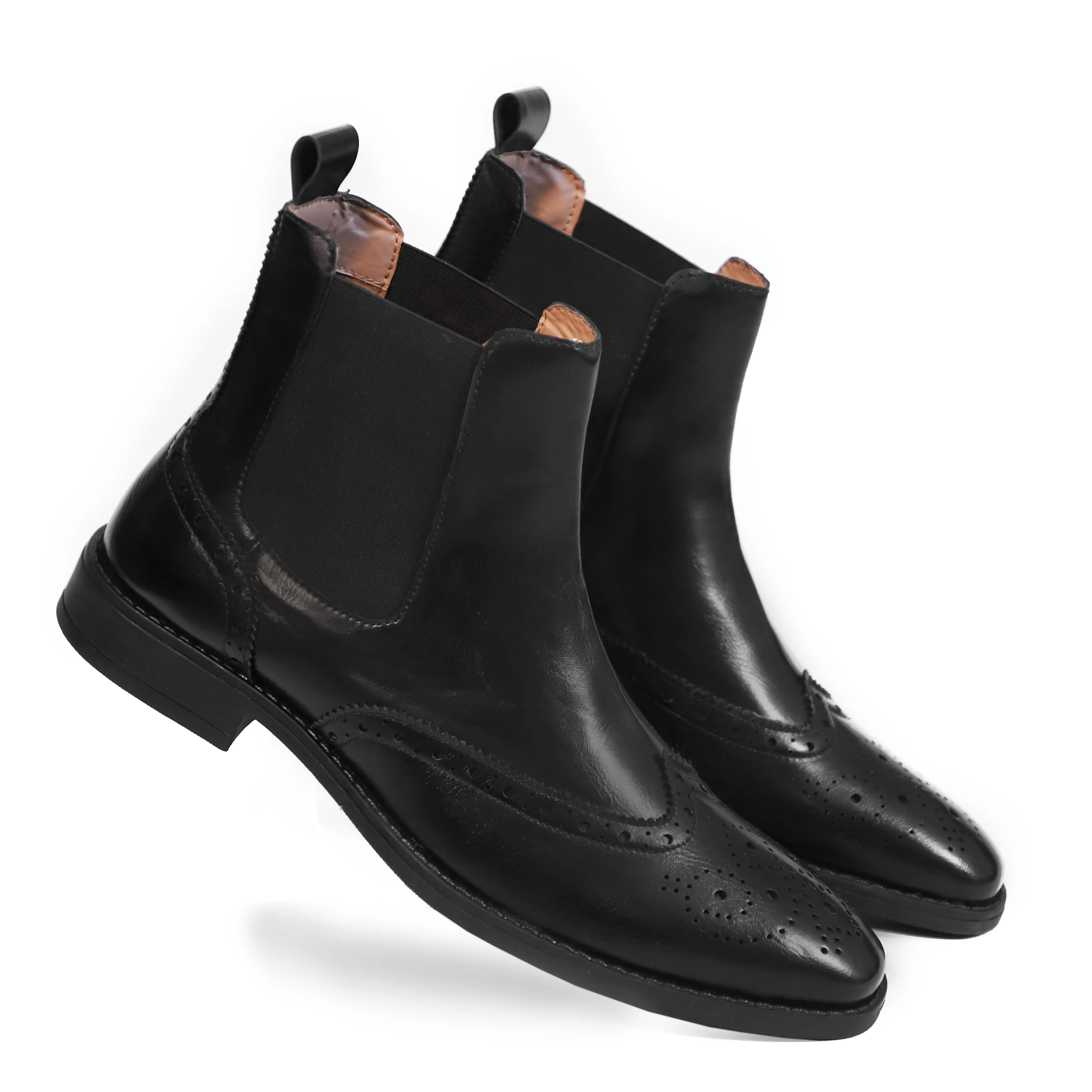 NICHE Black Brogue Designer Chelsea Boot