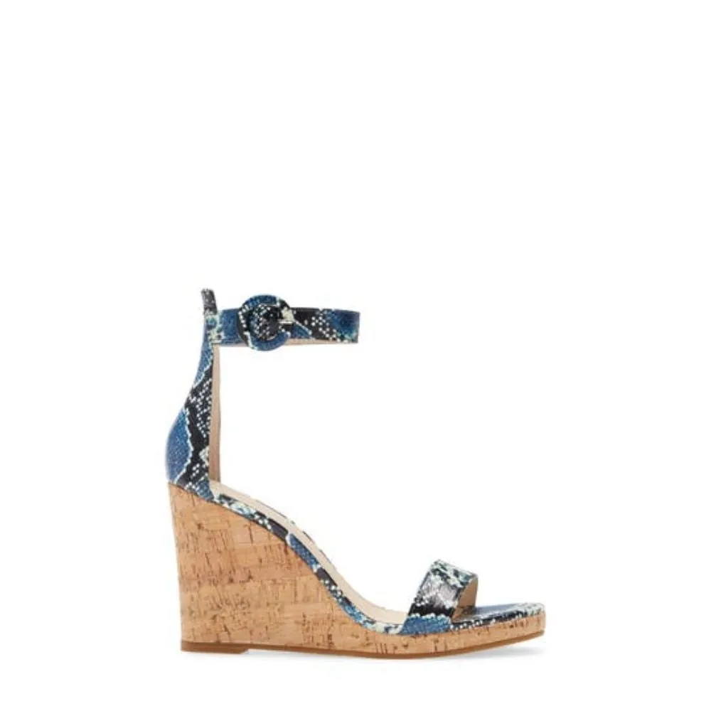 Nisha Indigo Snake Leather Pelle Moda Wedge Sandals