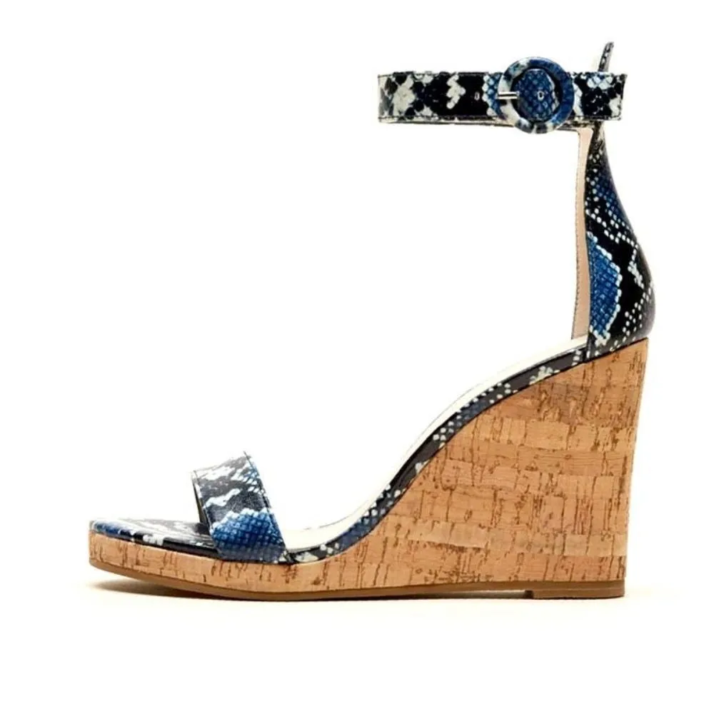 Nisha Indigo Snake Leather Pelle Moda Wedge Sandals