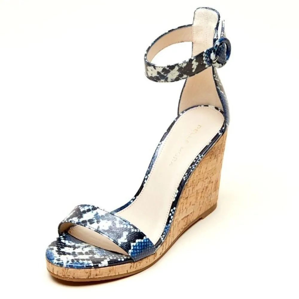 Nisha Indigo Snake Leather Pelle Moda Wedge Sandals