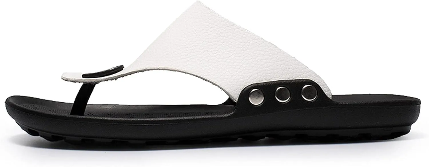 oiangi Men's Shoes Summer Leather Fashion Flip Flops Casual External Wear Beach Sandals