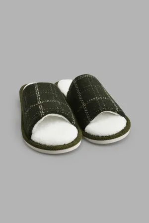 Olive Checkered Quilted Slipper