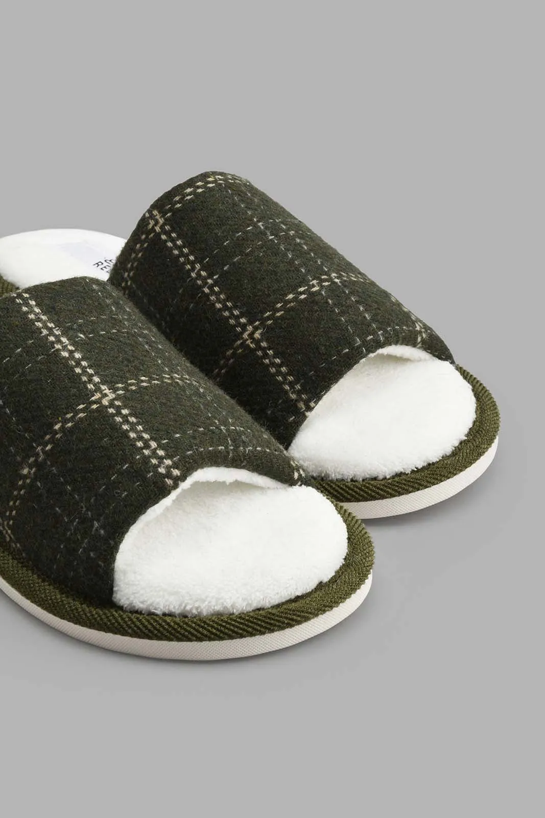 Olive Checkered Quilted Slipper