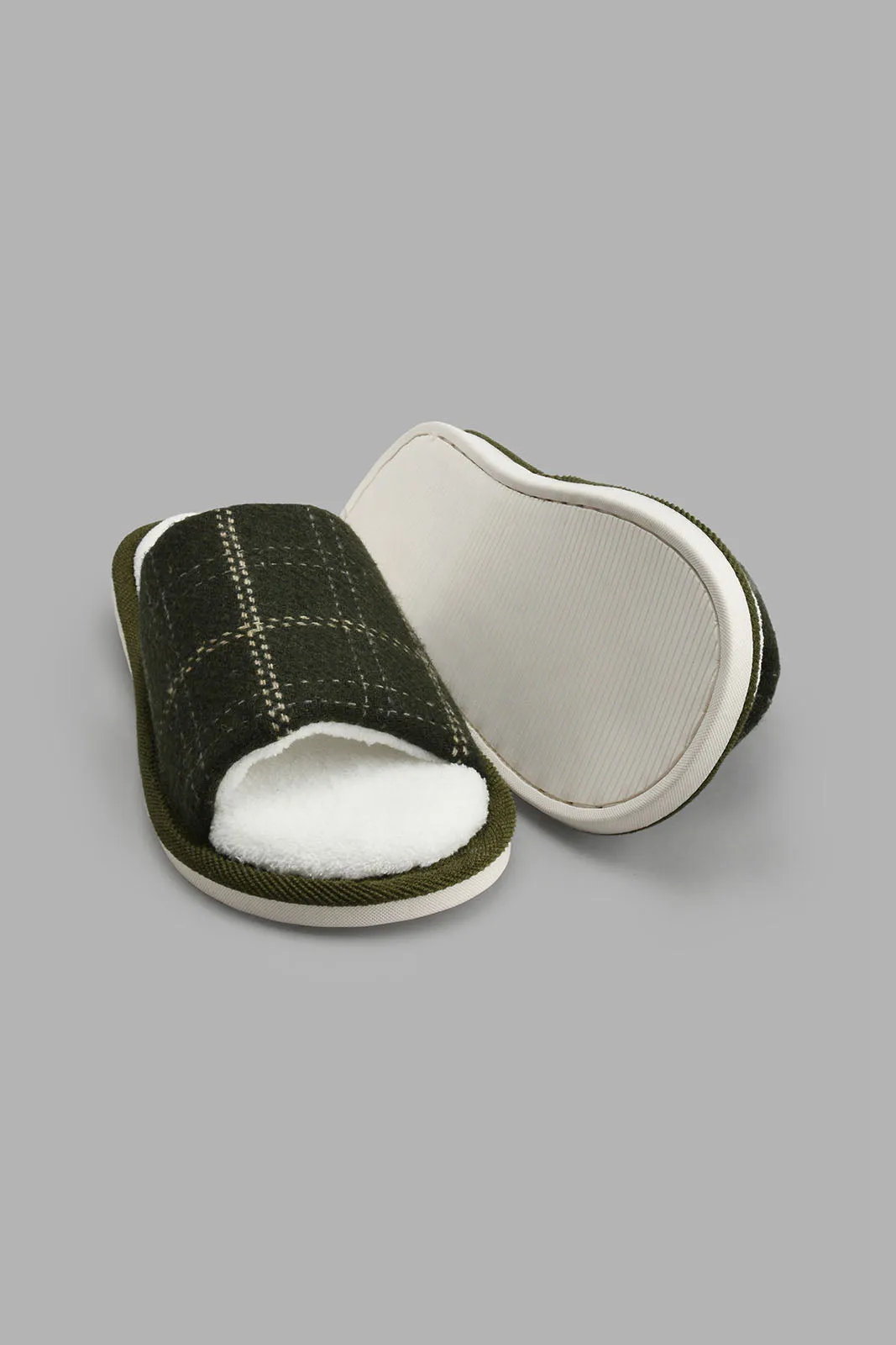 Olive Checkered Quilted Slipper