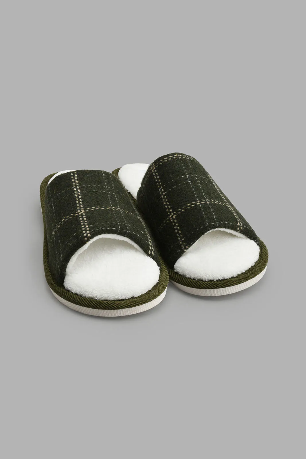 Olive Checkered Quilted Slipper