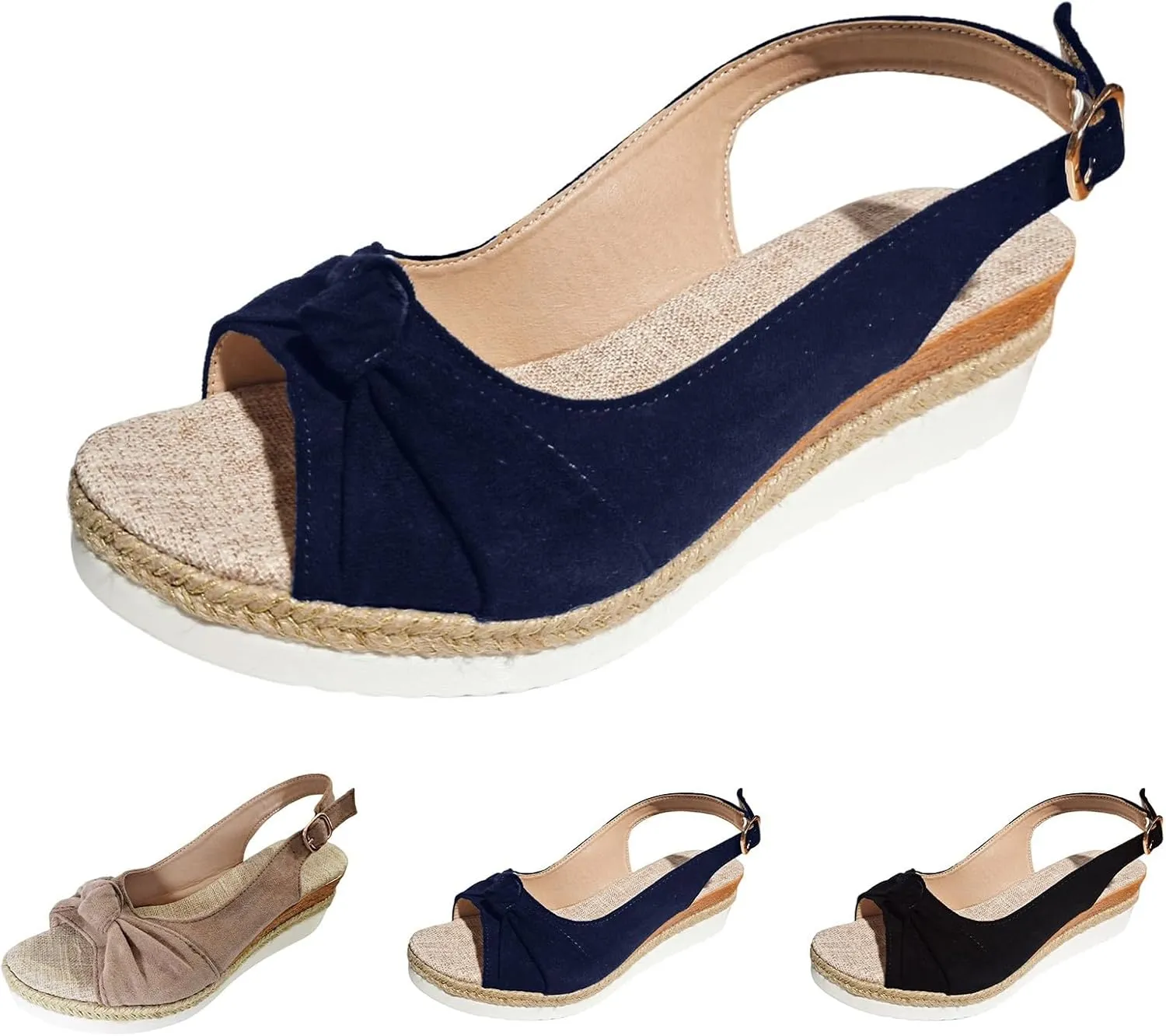 Orthopedic Sandals for Women 2025 Summer Stylish Wedge Open Toe Ankle Strap Slip Platform Sandals Comfortable Casual Bowknot Beach Slippers Shoes with Arch Support