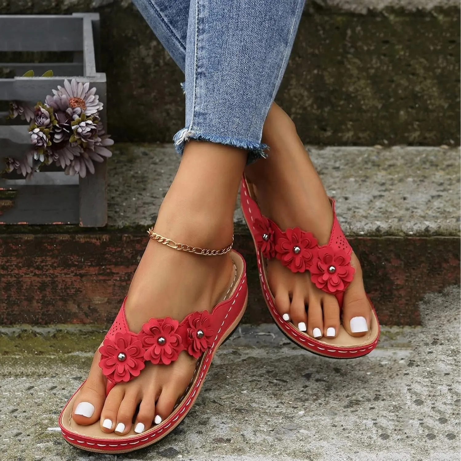 Orthopedic Sandals for Women Arch Support Flip Flops Wide Width Platform Wedge Beach Sandal for Woman Hollow Comfortable Boho Dressy Summer 2025 Cute