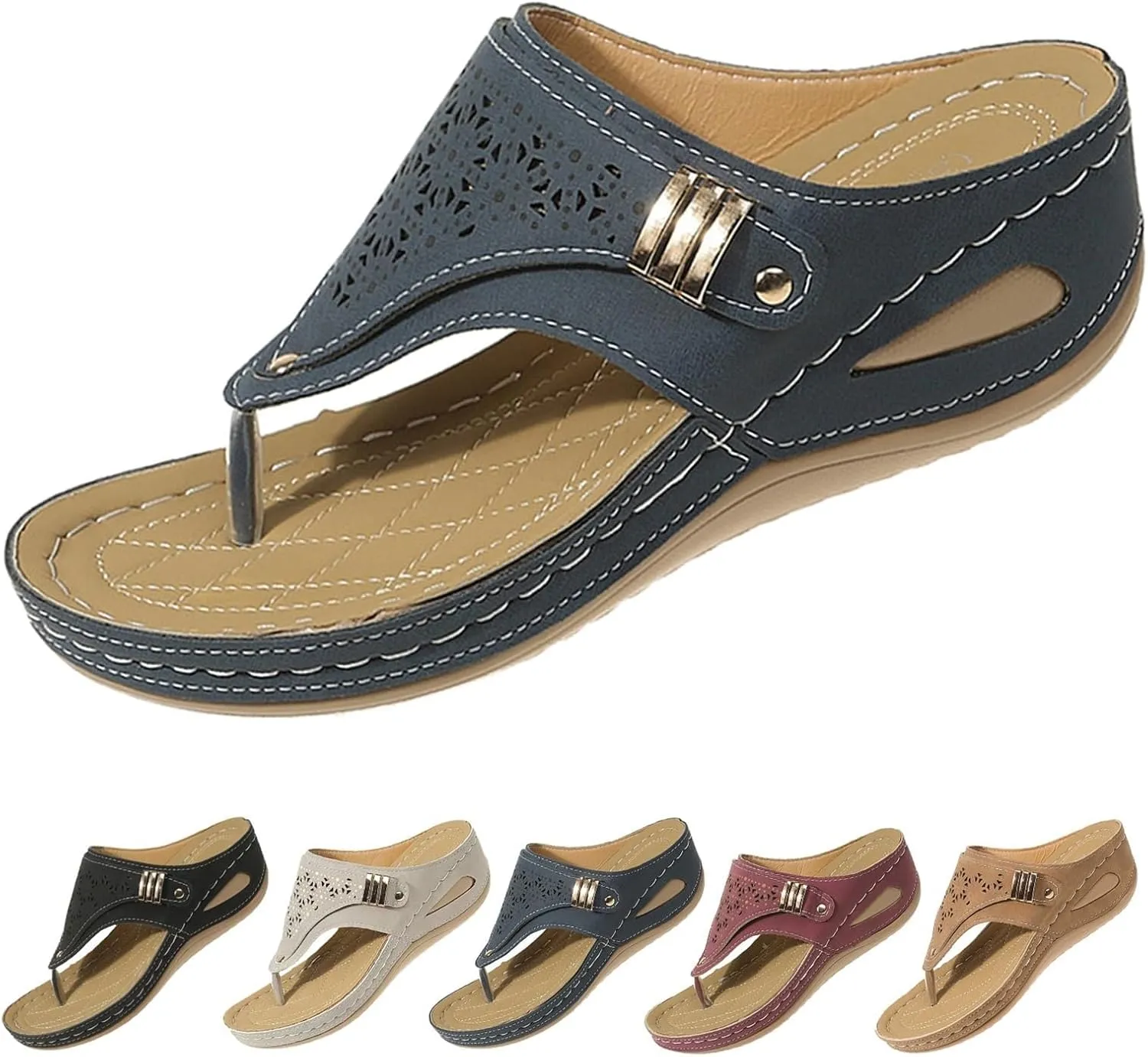 Orthopedic Sandals for Women Breathable Mesh Hollow Sports Sandals Casual Comfort Open Toe Wedge Sandal Orthopedic Flip-Flops Summer Beach Vacation Sandal Non Slip Arch Support Shoes