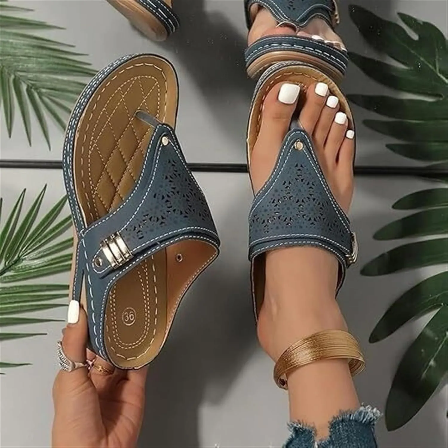 Orthopedic Sandals for Women Breathable Mesh Hollow Sports Sandals Casual Comfort Open Toe Wedge Sandal Orthopedic Flip-Flops Summer Beach Vacation Sandal Non Slip Arch Support Shoes