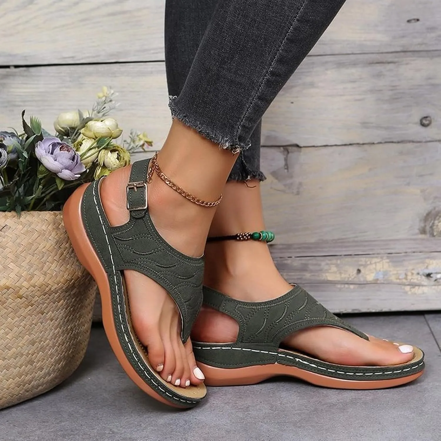 Orthopedic Sandals for Women Comfortable Walking Summer Sandals with Arch Support Wedge Sandals 2025 Flip Flops Sandals Platform Dressy Slip on Thong Shoes Fashion Beach Dress Vacation