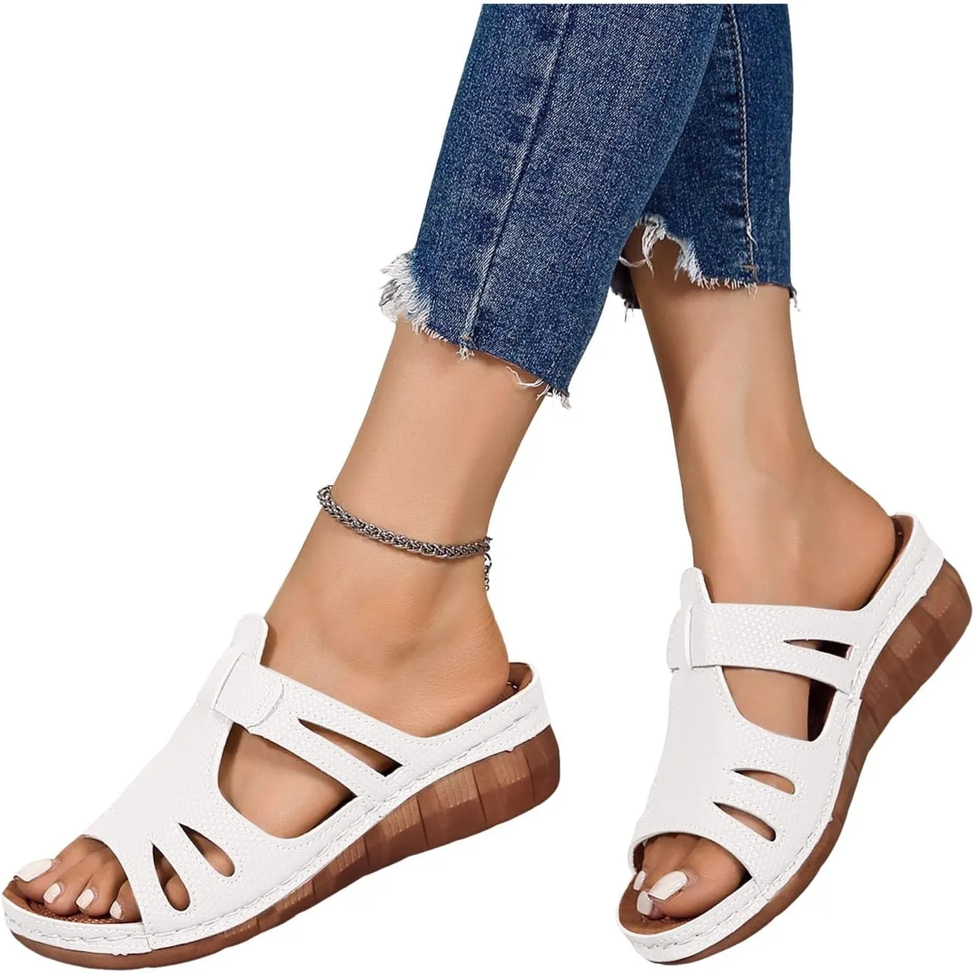 Orthopedic Sandals with Arch Support Slippers for Women 2025 Summer Open Toe Stylish Comfortable Flower Sandals Stylish Lightweight Slide On Platform Heels Beach Shoes