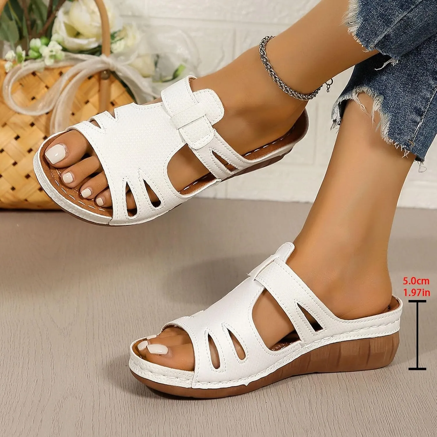 Orthopedic Sandals with Arch Support Slippers for Women 2025 Summer Open Toe Stylish Comfortable Flower Sandals Stylish Lightweight Slide On Platform Heels Beach Shoes