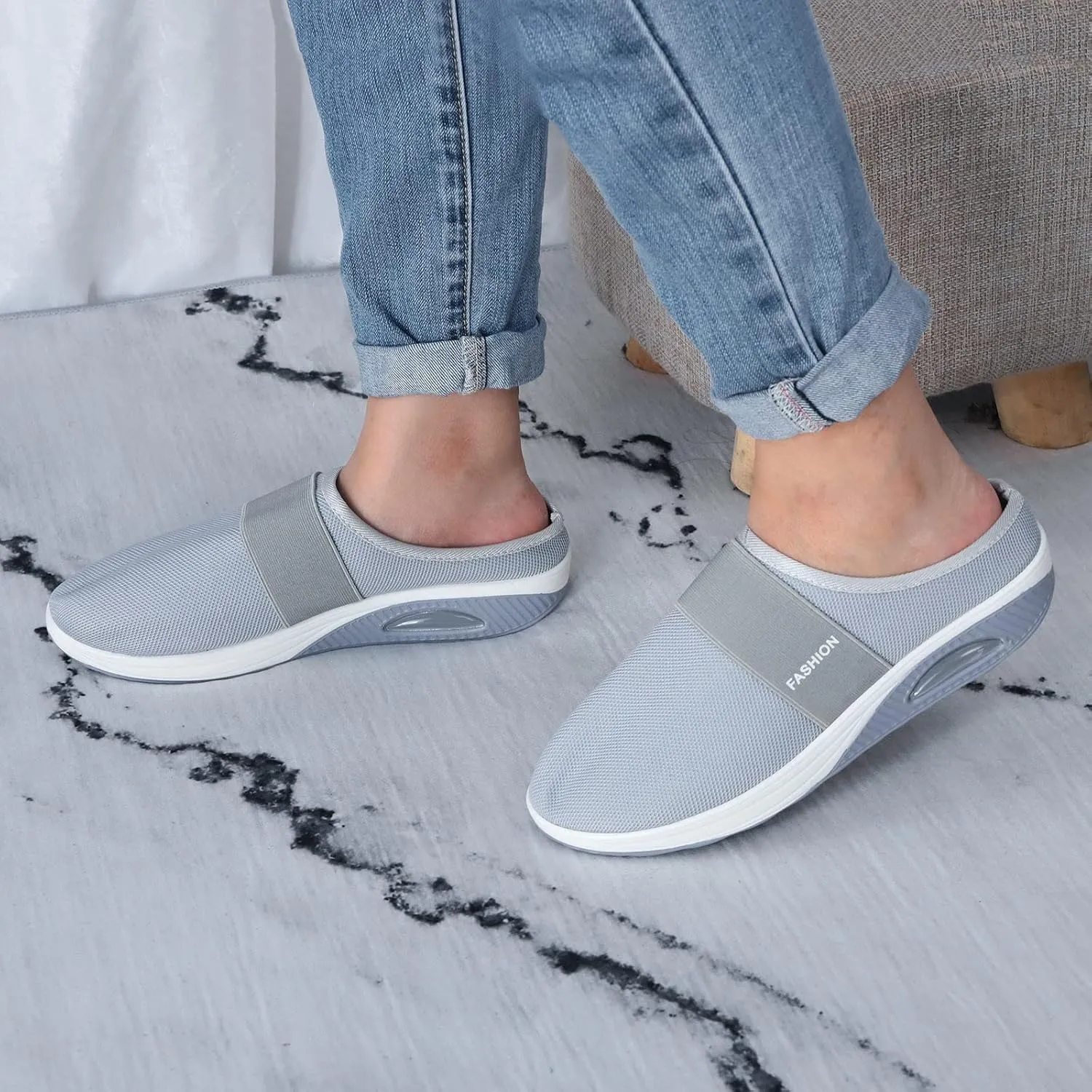 Orthopedic Sneakers for Women Arch-Support Comfortable Wide Width Walking Shoes Mesh Slip on Casual Cushion Sneaker