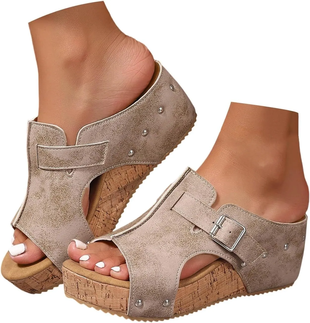 Orthopedic Wedge Sandals for Women Comfortable Open Toe Slip On Slides Casual Platform Summer Slippers Cork Heeled Sandal Beach Vacation Shoes Boho Ankle Strap Shoe