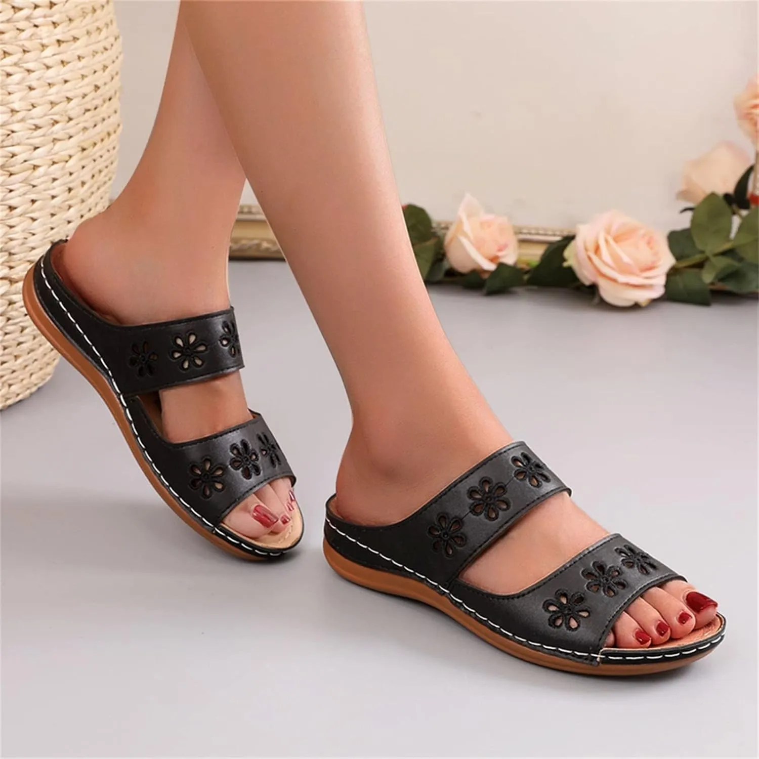 Orthotic Dress Sandals for Women Orthopedic Womens Slippers Plantar Fasciitis Flip Flops Arch Support Womens Orthotic Flat Sandals for Women Comfortable Orthopedic Womens Sandals Wide Fit