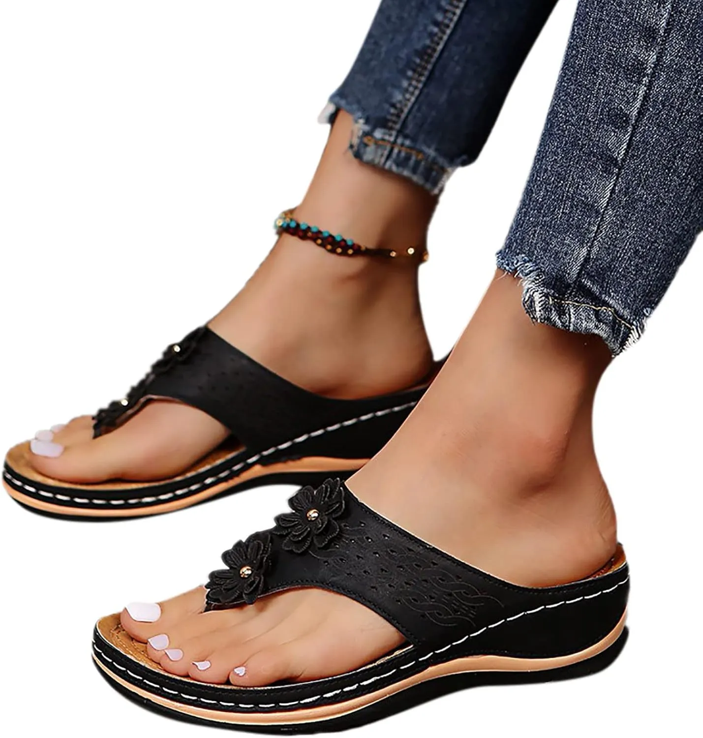 Orthotic Sandals for Women 2025 Slippers Orthopedic Womens Fashion Orthotic Flip Flops Yoga Mat Slides Comfort Plantar Fasciitis Arch Support Slip on Flat Sandals Ladies Soft Cushion