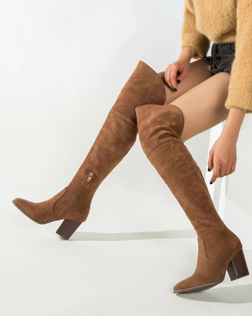 Over the Knee Riding Boots - Brown
