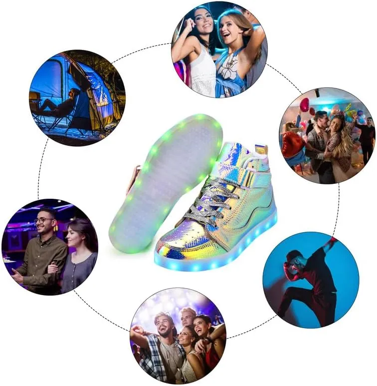 Padgene Women's Men's LED Lights Up Shoes Unisex Luminous Flashing Trainers USB Charging Lace Up Couples Dancing Shoes