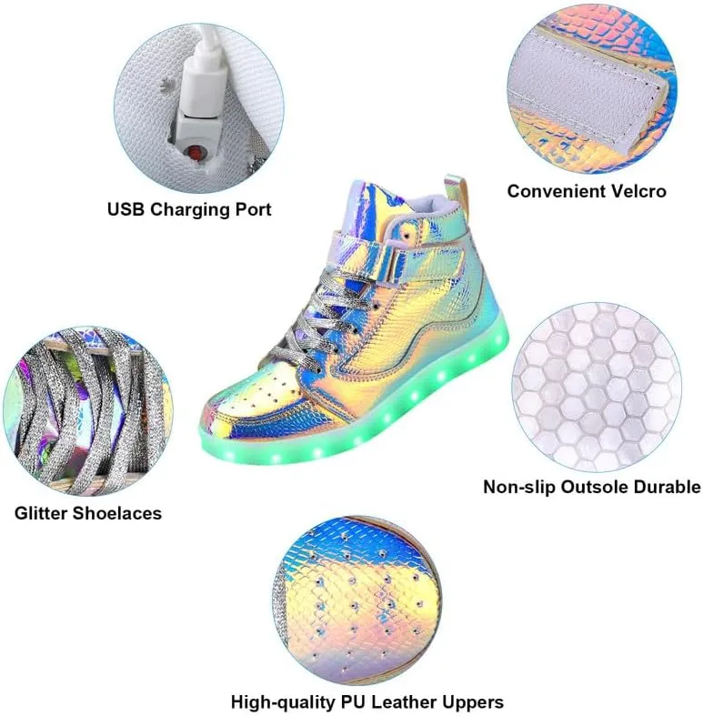 Padgene Women's Men's LED Lights Up Shoes Unisex Luminous Flashing Trainers USB Charging Lace Up Couples Dancing Shoes