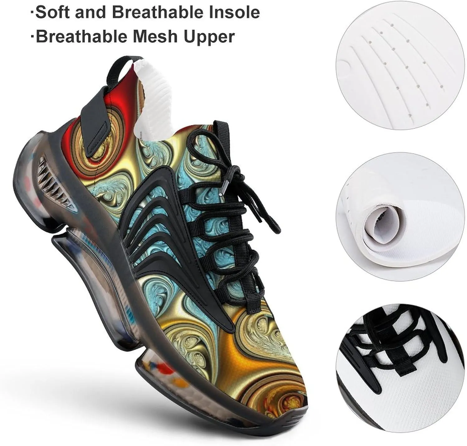 Paisley Tie Dye Print Mens Running Shoes Lightweight Walking Tennis Shoes Soft Soled Elastic Cushion Basketball Shoes