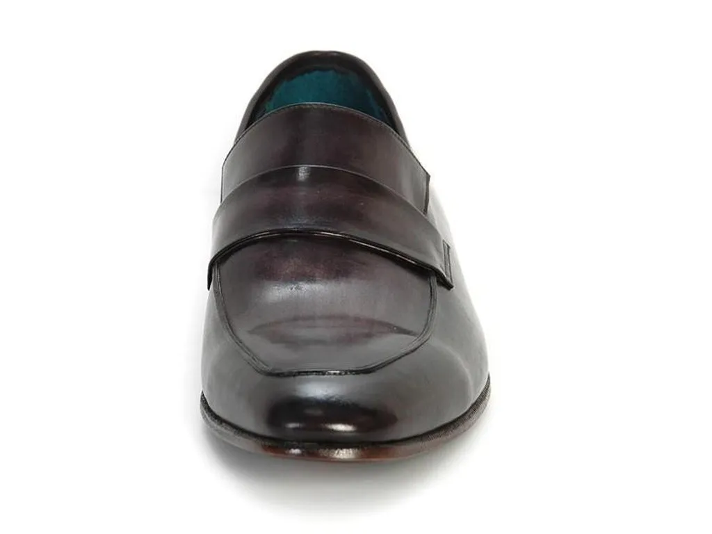 Paul Parkman Men's Loafer Black & Gray Hand-Painted Leather Upper With Leather Sole (ID#093-GRAY)