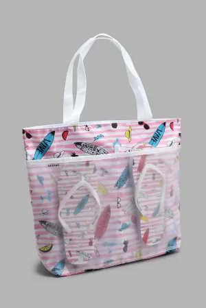 Pink Beach Bag With Flip Flop (2 Piece)
