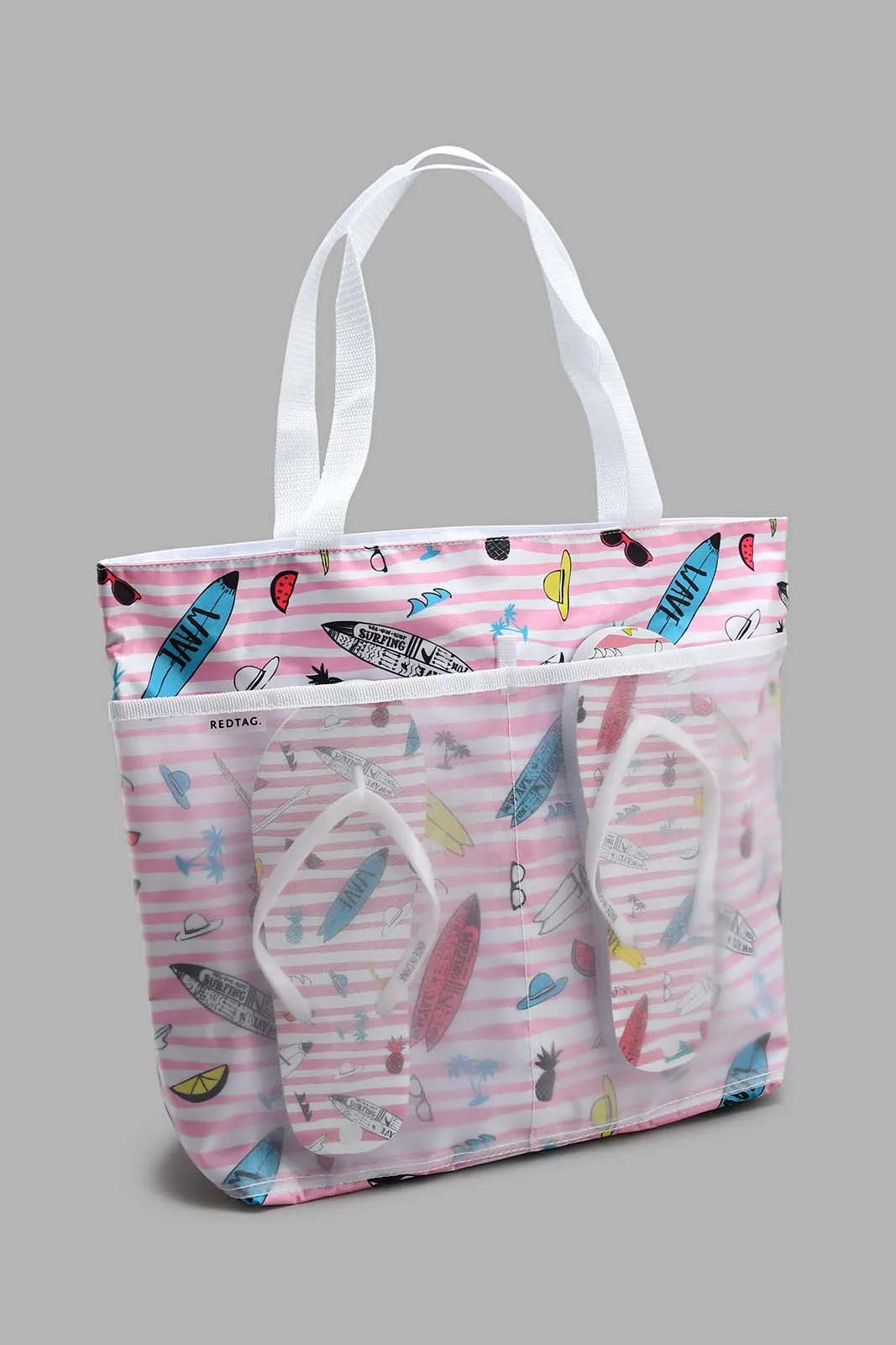 Pink Beach Bag With Flip Flop (2 Piece)