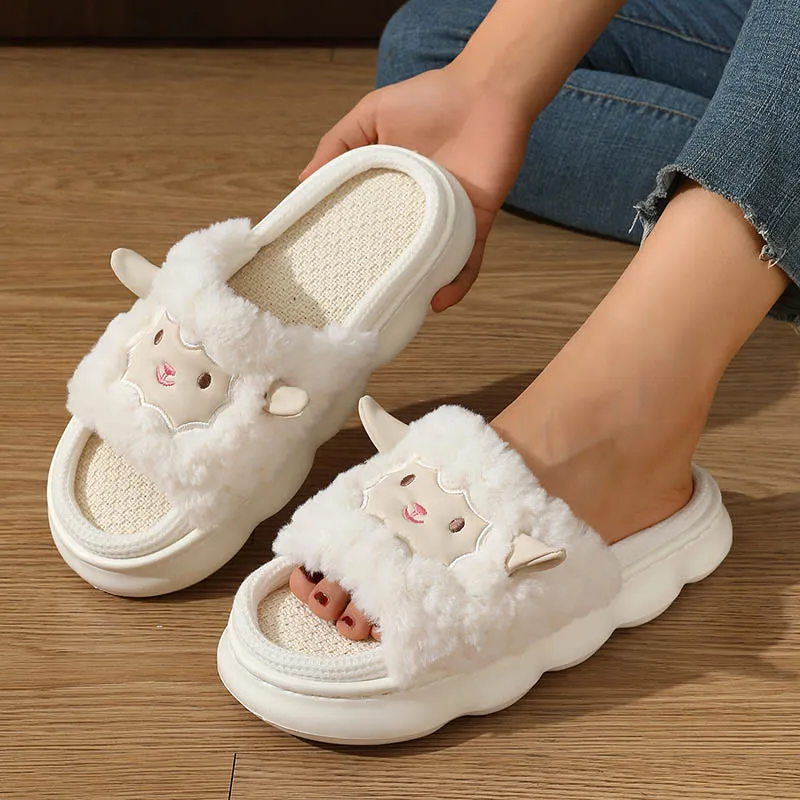 Plus Size Open Toed Lamb Slippers