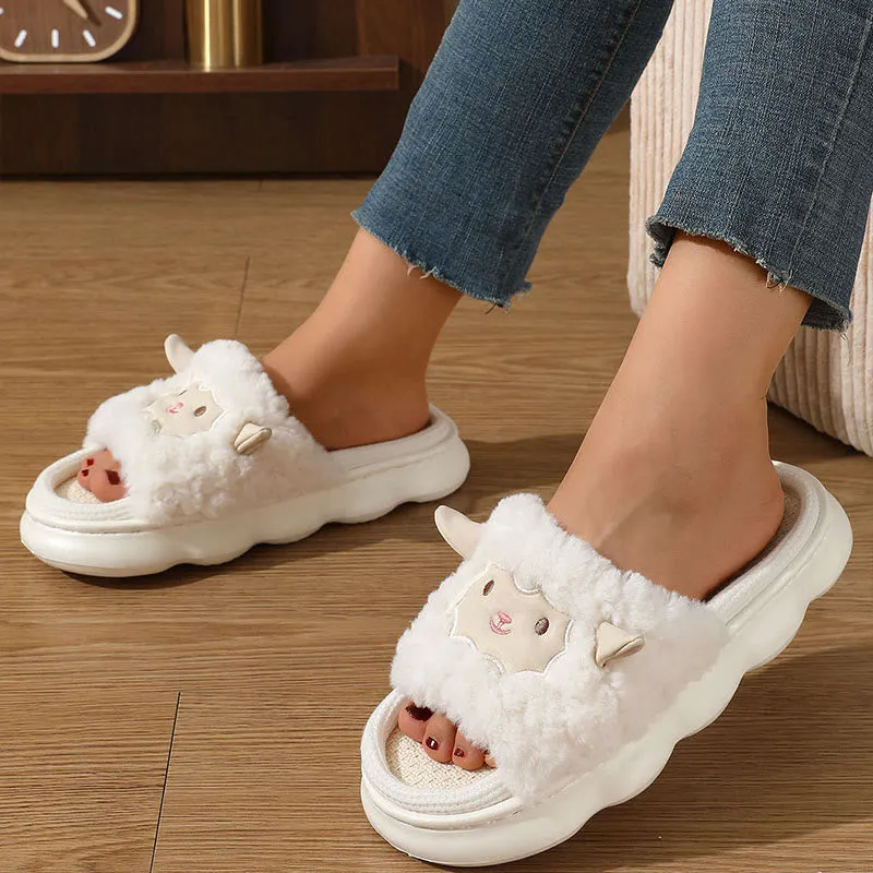 Plus Size Open Toed Lamb Slippers