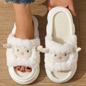 Plus Size Open Toed Lamb Slippers