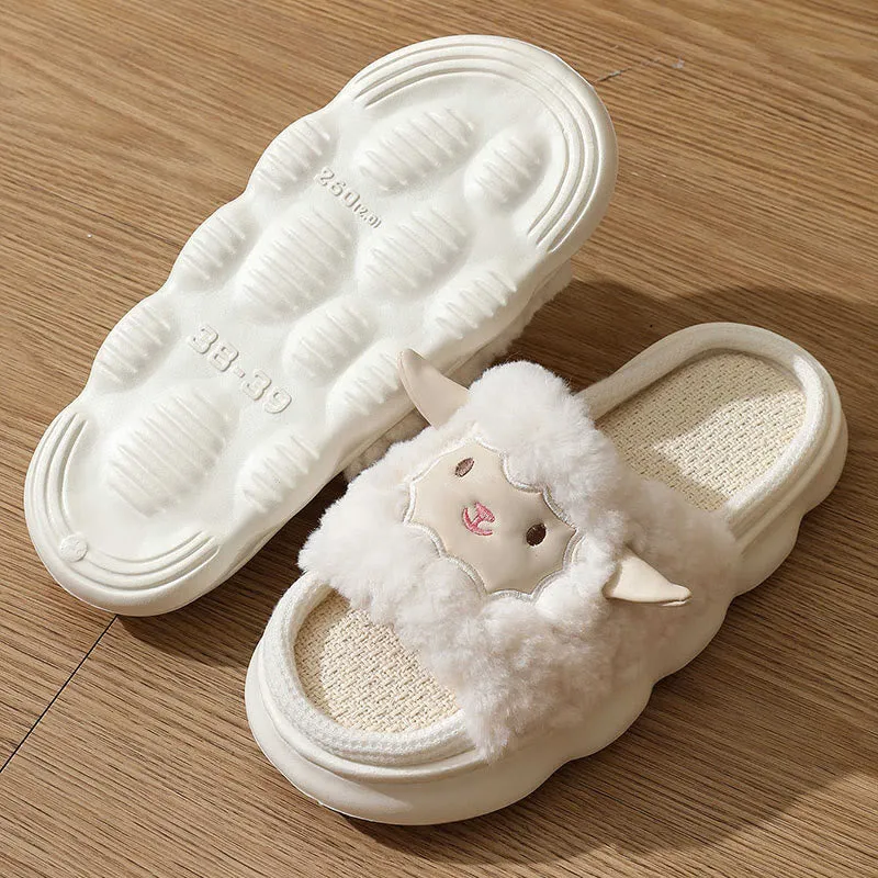 Plus Size Open Toed Lamb Slippers