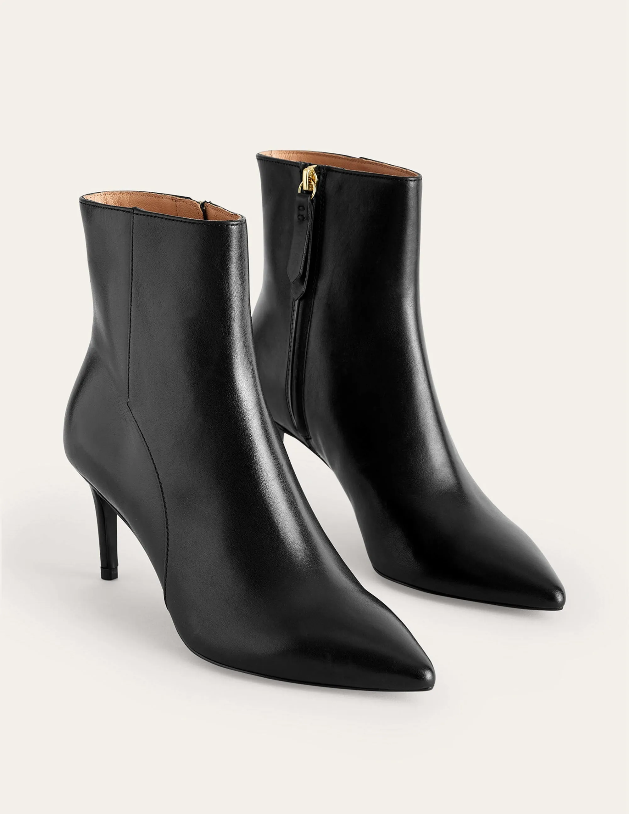 Pointed-Toe Ankle Boots-Black Leather