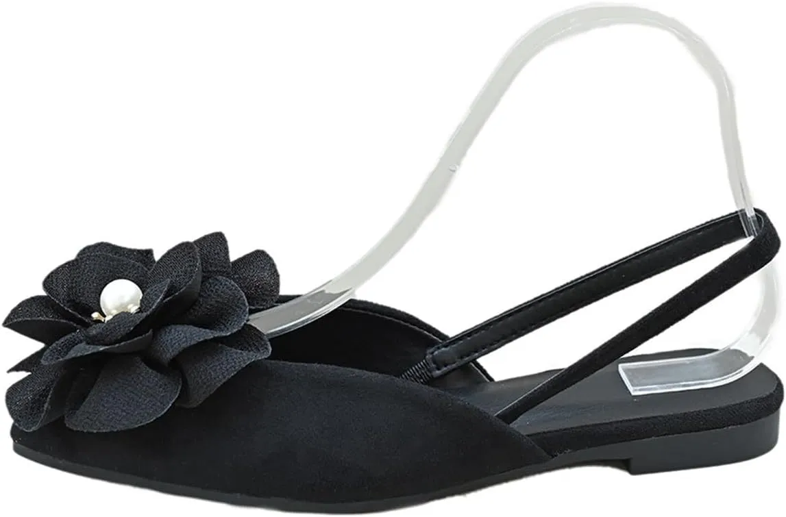 Pointed Toe Slingback Flats Women Elegant Dress Sandals Comfort Dressy Flower Slip On Flat Light Weight Ballet Shoes