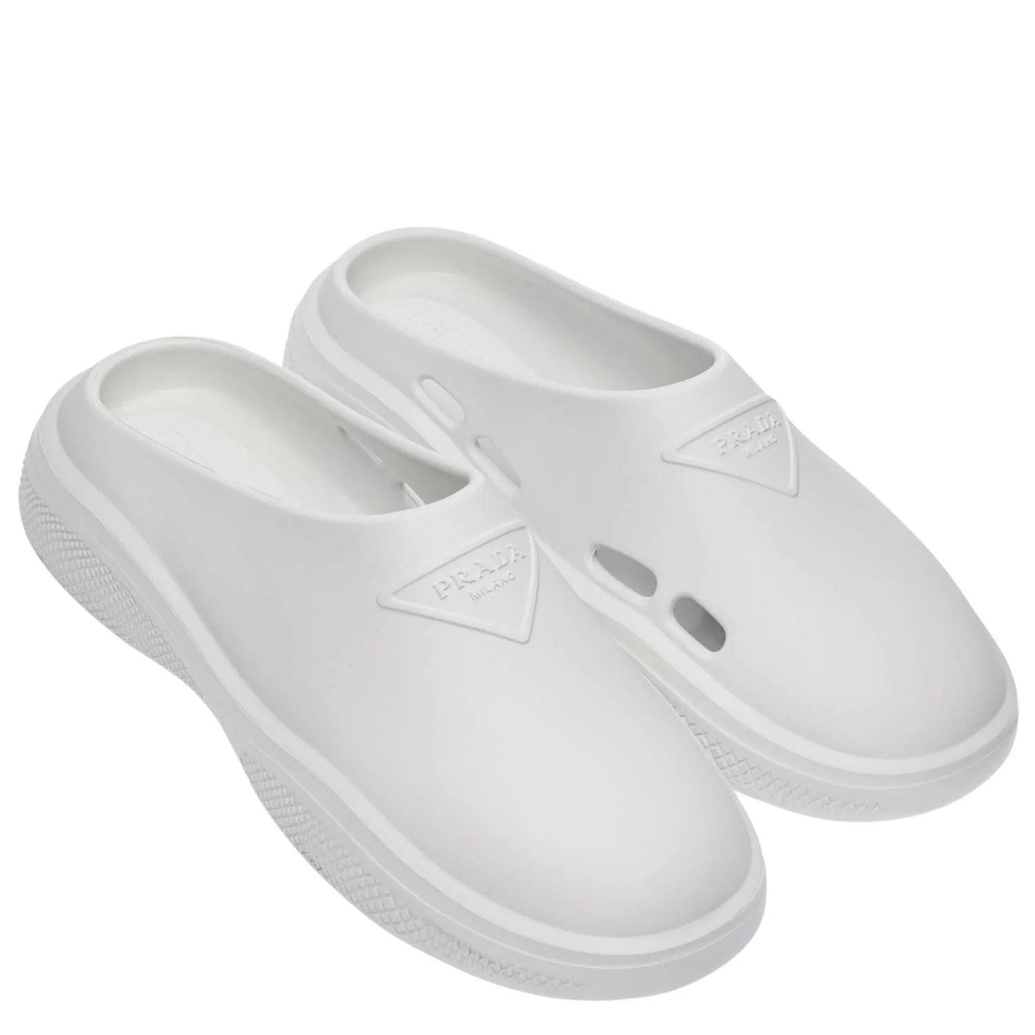 Prada White Rubber Slip Ons