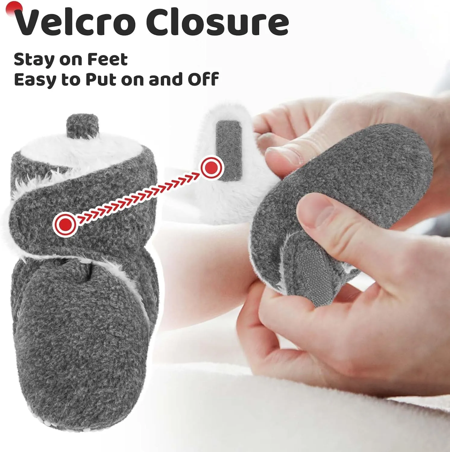 Pro Goleem Plush fleece Baby Booties, Warm Soft Baby Slippers, Stay On Sock Shoes, Easy to Put on, Cozy Non-Slip Adjustable Newborn Boots for Boys and Girls, Unisex Baby Gifts