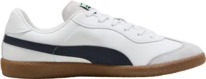 Puma King 21 Men's Indoor Soccer Shoes - Classic Style with Modern Functionality, Soft Leather Upper, Rubber Outsole for Ultimate Grip (White/Navy/Silver, US Footwear Size System, Adult, Men, Numeric, Medium, 7.5)