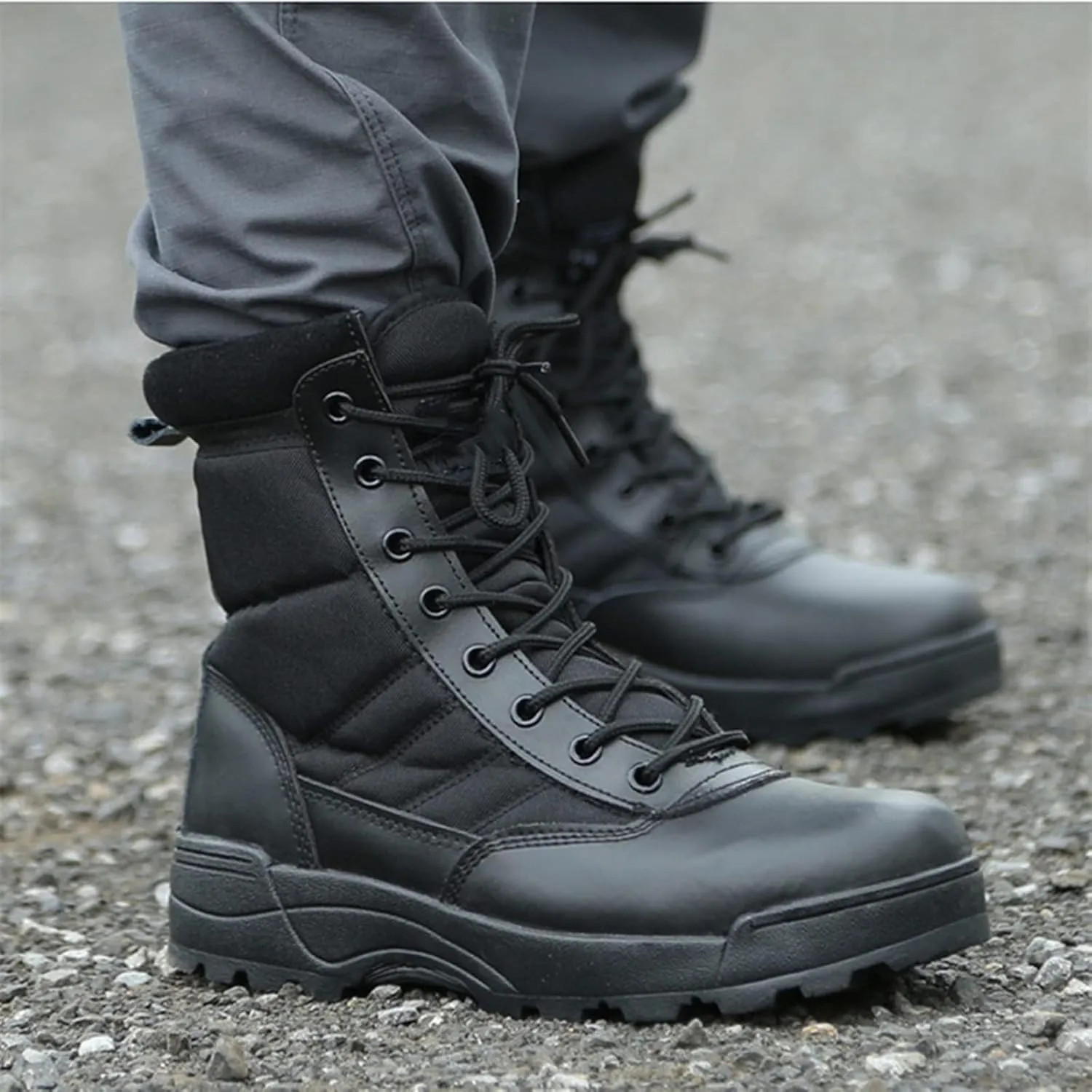 QMFUR Mens Military Boots Outdoor Hiking Work Boot Tactical Durable Combat Boot Army Shoes